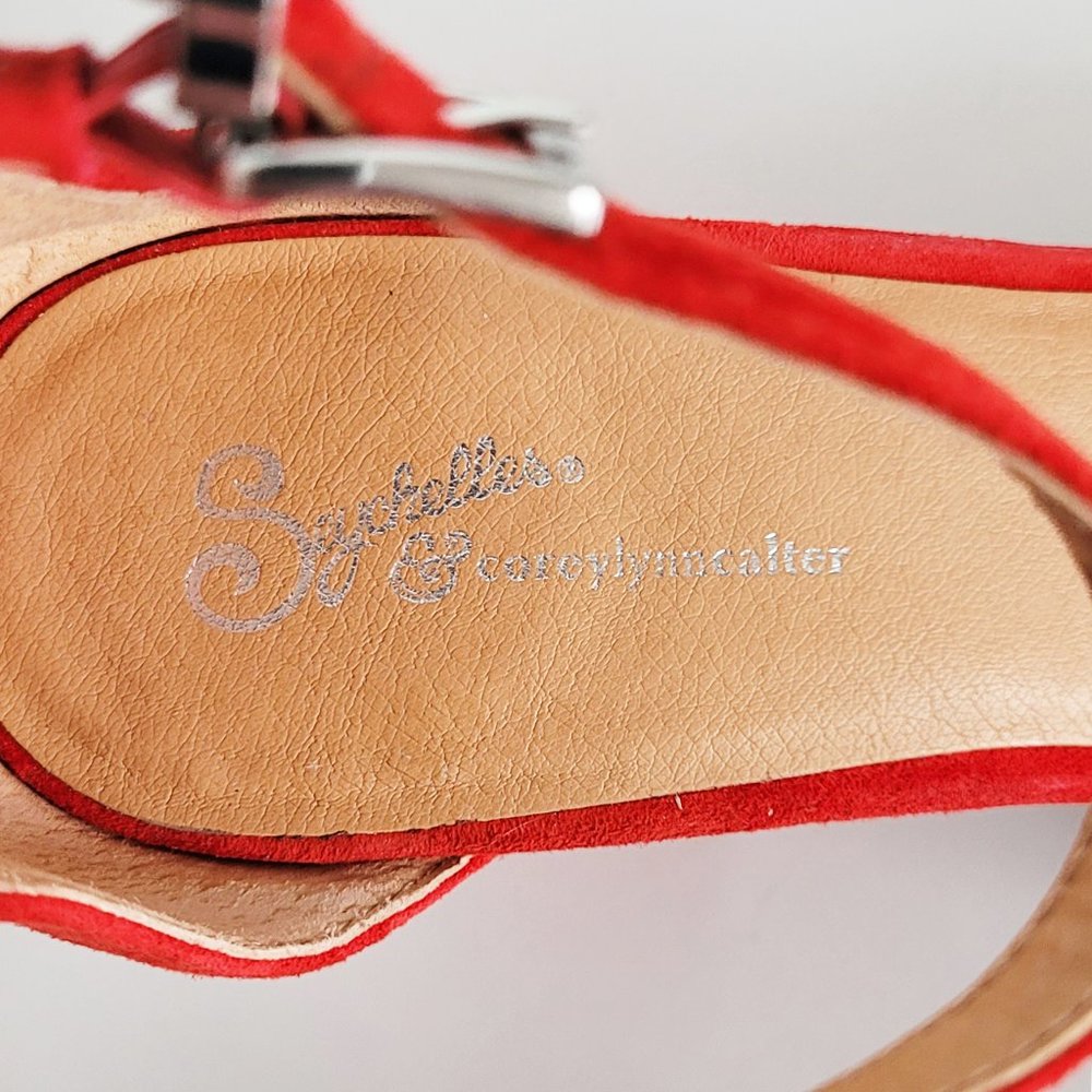 Seychelles x Cory Lynn Calter Red Suede Chunky Heel Sandals - Size 7 - Picture 8 of 9